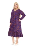 Melsay Butik Kışlık Robalı Yumoş Uzun Kollu Mor Çiçek Desenli Elbise thumbnail 2