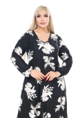 Melsay Butik Kışlık Robalı Yumoş Uzun Kollu Siyah Beyaz Yaprak Desenli Elbise - 3