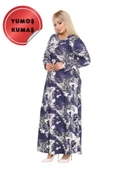 Melsay Butik Yumoş Kumaş Mavi Batik Desen Uzun Kollu Kadın Tesettür Elbise - 1