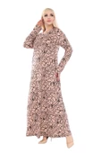 Melsay Butik Yumoş Kumaş Somon Çiçek Desen Uzun Kollu Kadın Tesettür Elbise - 2
