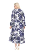 Melsay Butik Kışlık Robalı Yumoş Uzun Kollu Mavi Batik Desenli Cepli Elbise - 6
