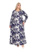 Melsay Butik Yumoş Kumaş Mavi Batik Desen Uzun Kollu Kadın Tesettür Elbise - 4