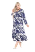 Melsay Butik Kışlık Robalı Yumoş Uzun Kollu Mavi Batik Desenli Cepli Elbise - 4