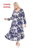 Melsay Butik Kışlık Robalı Yumoş Uzun Kollu Mavi Batik Desenli Cepli Elbise - 1