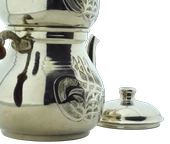 El Işlemeli Tuğra Desenli Ahşap Saplı Bakır Çaydanlık Gümüş Renk Mod8 - 4