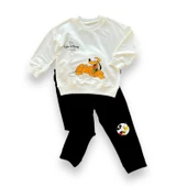 6-9-12-18 Ay Köpek Baskılı Pamuk Penye Kumaş Erkek Bebek Takımı Siyah - 1