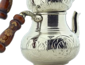 El Işlemeli Desenli Ahşap Saplı Bakır Çaydanlık Gümüş Renk Mod11 - 3