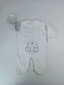 0-3 3-6 Ay Minik Tavşan Nakışlı Boydan Çıtçıt Kapamalı Kız Erkek Bebek Tulumu Ekru thumbnail 3