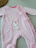 3-6 6-9 9-12 Ay Romantik Fil Nakışlı Pembe Süslü Kız Bebek Tulumu Pembe - 3