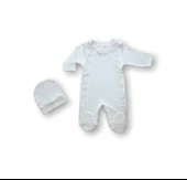 0-3 3-6 Ay Tüllü Fırfır Detaylı Şapkalı Uzun Kollu Kız Bebek Tulumu Ekru - 1