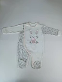 0-3 3-6 Ay Minik Tavşan Nakışlı Boydan Çıtçıt Kapamalı Kız Erkek Bebek Tulumu Ekru thumbnail 1