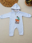 6-9 9-12 Ay Ef Çizgi Boy Fermuarlı Hayvanlar Alemi Nakışlı Kapşonlu Kız Erkek Bebek Tulumu Mavi - 1