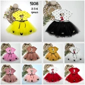 2-3-4 Yaş Puantiyeli Mickey Baskılı Kurdela Kuşaklı Astarlı Kız Bebek Tütü Elbisesi Hardal - 2