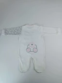 0-3 3-6 Ay Minik Tavşan Nakışlı Boydan Çıtçıt Kapamalı Kız Erkek Bebek Tulumu Ekru thumbnail 4