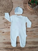 0-3 3-6 6-9 Ay Şapkalı Yelek Detaylı Boydan Çıtçıt Erkek Bebek Tulumu Ekru - 2