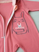 6-9 9-12 Ay Ef Çizgi Boy Fermuarlı Tavşan Nakışlı Kapşonlu Kız Erkek Bebek Tulumu Gül Kurusu - 3