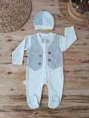 0-3 3-6 6-9 Ay Şapkalı Yelek Detaylı Boydan Çıtçıt Erkek Bebek Tulumu Ekru - 3