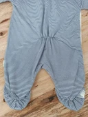 0-3 3-6 Ay Papyonlu Çizgi Desen Çıtçıt Kapama Kasketli Erkek Bebek Tulumu Lacivert - 4