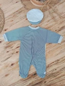 0-3 3-6 Ay Papyonlu Çizgi Desen Çıtçıt Kapama Kasketli Erkek Bebek Tulumu Lacivert - 2