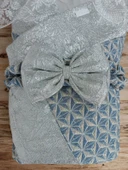 Yenidoğan Piramit Desenli Güpür İşlemeli Bebek Battaniyesi Kundak Gümüş thumbnail 4