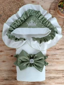 Yenidoğan Mehtap Lüks Kelebek Taç Nakışlı Bebek Battaniyesi Kundak Yeşil thumbnail 1