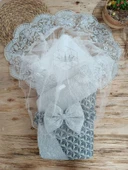 Yenidoğan Ultralüks Piramit Desenli Güpürlü Bebek Battaniyesi Kundak Gümüş thumbnail 2