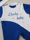 0-3 3-6 Ay Lucky Baby Nakışlı Es Çizgi Boy Şapkalı Erkek Bebek Tulumu Lacivert - 2