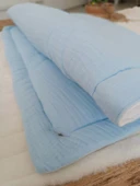 Yenidoğan 4 Kat Müslin Kumaş Kulaklı Patili Fiyonk Bebek Battaniyesi Kundak Mavi thumbnail 3