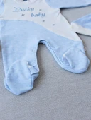 0-3 3-6 Ay Lucky Baby Nakışlı Es Çizgi Boy Şapkalı Erkek Bebek Tulumu Mavi - 3