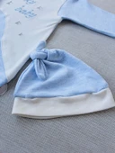 0-3 3-6 Ay Lucky Baby Nakışlı Es Çizgi Boy Şapkalı Erkek Bebek Tulumu Mavi - 4