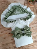 Yenidoğan Mehtap Lüks Kelebek Taç Nakışlı Bebek Battaniyesi Kundak Yeşil thumbnail 2