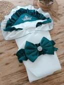 Yenidoğan Mehtap Lüks Kelebek Taç Nakışlı Bebek Battaniyesi Kundak Zümrüt Yeşili thumbnail 2