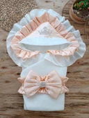 Yenidoğan Mehtap Lüks Kelebek Taç Nakışlı Bebek Battaniyesi Kundak Pudra thumbnail 1