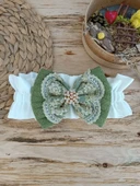 Yenidoğan Teri Cotton Taç Nakışlı Prizma Taş Kundak Bebek Battaniyesi Yeşil thumbnail 7