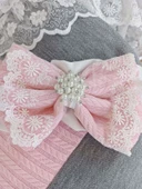 Yenidoğan Teri Cotton Taç Nakışlı Prizma Taş Kundak Bebek Battaniyesi Pembe thumbnail 7