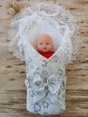 Yenidoğan Gül Sedefli Duvaklı Taş Fiyonk Erkek Bebek Kumru Kundak Bebek Battaniyesi Lacivert thumbnail 3