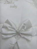 Yenidoğan Sahra Taç Lucky Baby Nakışlı Kumru Kundak Bebek Battaniyesi Ekru - 3