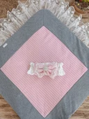 Yenidoğan Teri Cotton Taç Nakışlı Prizma Taş Kundak Bebek Battaniyesi Pembe thumbnail 4