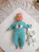 Yenidoğan Kuzulu Taç Nakış Güpürlü Fiyonklu Duvaklı Prizma Taş Unisex Kundak Bebek Battaniyesi Bej thumbnail 3