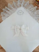 Yenidoğan Pamuk Taç Benim Prensim Nakışlı Trilüks Kundak Bebek Battaniyesi Ekru thumbnail 3