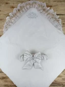 Yenidoğan Pırıltı Taç Nakışlı İnci Delüks Kundak Bebek Battaniyesi Ekru thumbnail 3