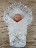 Yenidoğan İpek Venüs Taç Nakışlı Delüks Kundak Bebek Battaniyesi Ekru thumbnail 2