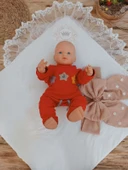 Yenidoğan Papatya Desenli Trilüks Unisex Kundak Bebek Battaniyesi Kahverengi thumbnail 4