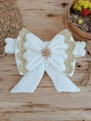 Yenidoğan Pamuk Taç Benim Prensesim Nakışlı Trilüks Kundak Bebek Battaniyesi Ekru thumbnail 5