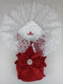 Yenidoğan Saray Kadife Taç Nakışlı İnci Fiyonklu Dantel Duvak Trilüks Kundak Bebek Battaniye Bordo thumbnail 1