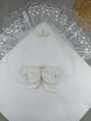 Yenidoğan Kumru Soft Cotton Taç Nakışlı Trilüks Kundak Bebek Battaniyesi Ekru thumbnail 3