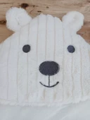 Yenidoğan Beyaz Wool Yün Kumaş Ayıcık Kulaklı Kundak Bebek Battaniyesi Beyaz thumbnail 6