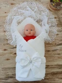 Yenidoğan Sahra My Prince Nakışlı Lüks Kundak Bebek Battaniyesi Ekru thumbnail 2