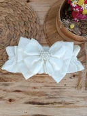 Yenidoğan Wool Yün Kumaş Taç Nakışlı Güpür Duvaklı Fiyonk Prizma Taş Unisex Kundak Bebek Battaniyesi Bej thumbnail 7