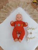 Yenidoğan Pamuk Taç Benim Prensesim Nakışlı Trilüks Kundak Bebek Battaniyesi Ekru thumbnail 4